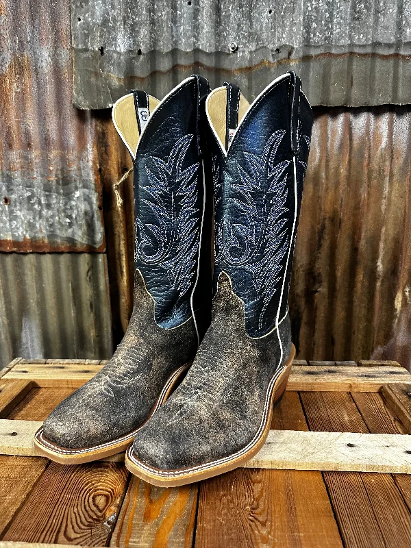 Men's cowboy boots with a snake - skin textureAnderson Bean Feral Sow Blue Kidskin