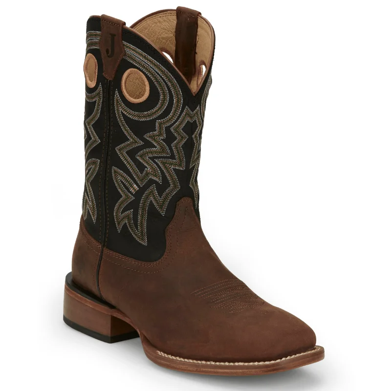 Vintage - style men's cowboy boots with a square toeJustin Men's Frontier Big News Black Square Toe Western Boots FN7021