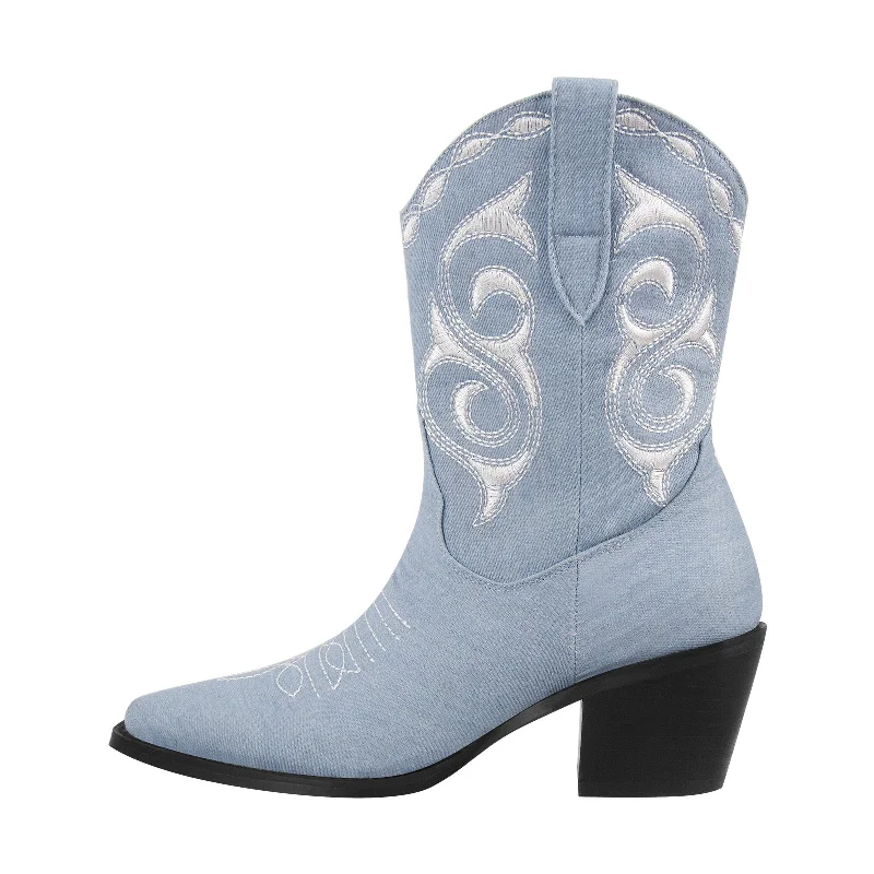 Men's cowboy boots with a decorative inlayEmbroidery Chunky Heel Western Ankle Boots