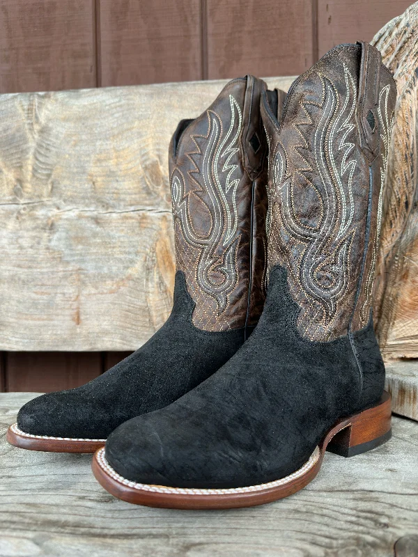 Men's cowboy boots with a spur ledgeStetson Men's Black River Horse Exotic Hippo 13" Western Square Toe Cowboy Boot 1852-0304