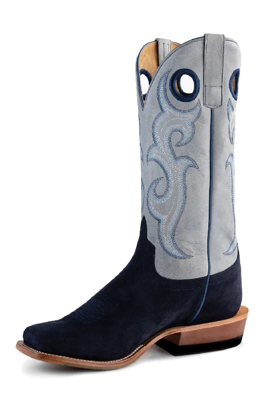 Men's cowboy boots with a high - heeled designHorse Power Mens Marine Suede Baby Blue Leather Cowboy Boots