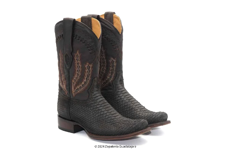 Alligator - print men's cowboy boots for a bold lookH58R6394 MEN DUBAI TOE BROWN FAUX PYTHON LEATHER BOOT