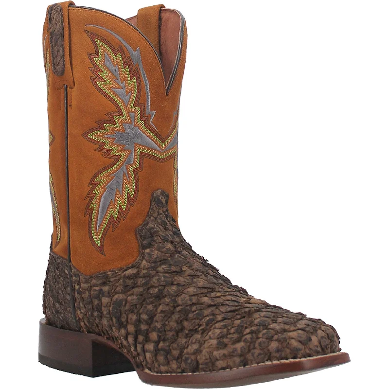 Men's cowboy boots with a suede shaftDan Post Mens Dorsal Cowboy Boots Fish Foot Tobacco