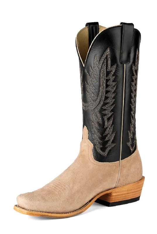 Vintage - style men's cowboy boots with a square toeHorse Power Mens Top Hand Tan/Black Smooth Ostrich Cowboy Boots