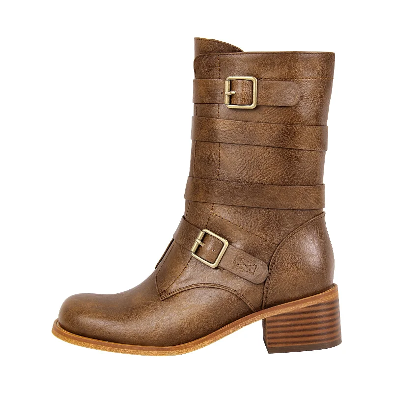 Men's cowboy boots with a tooled leather designSquare Toe Buckle Side Zipper Ankle Boots