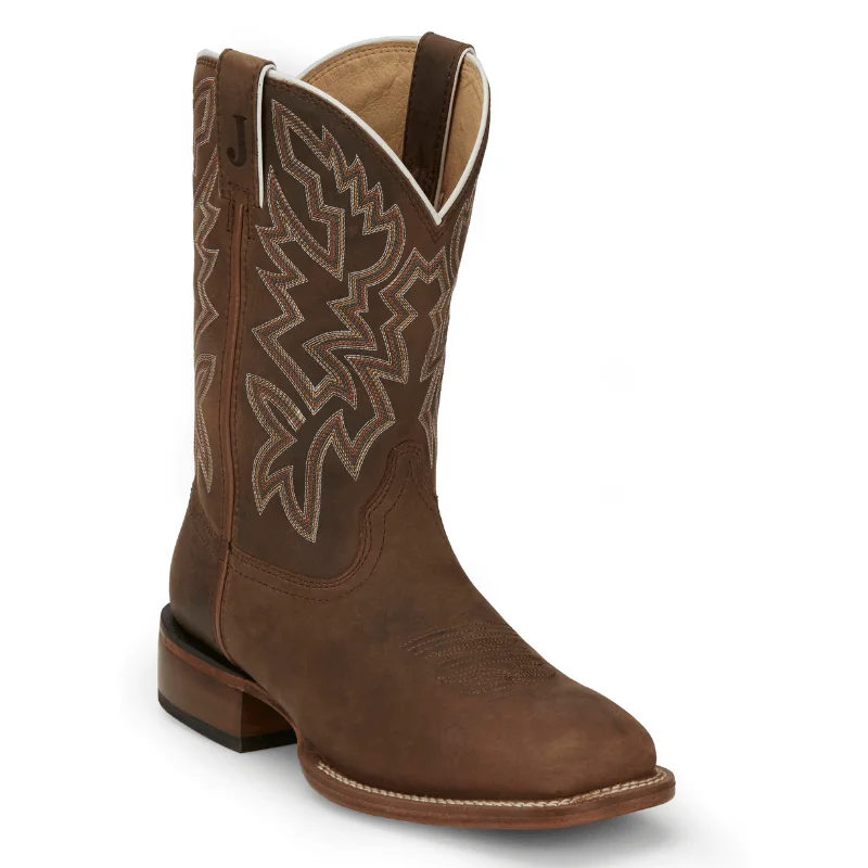 Men's cowboy boots with a heel guardJustin Men's Frontier Jackpot Walnut Brown Square Toe Western Boots FN7012