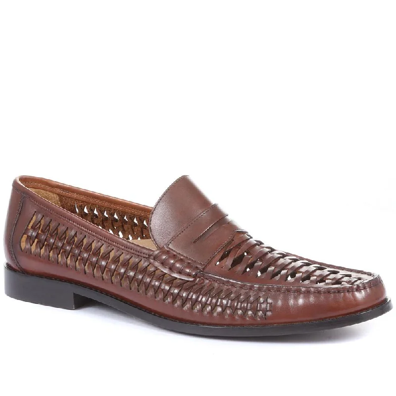 Men's loafers with a leather lacing systemRiverside Woven Leather Loafers - RIVERSIDE / 319 873