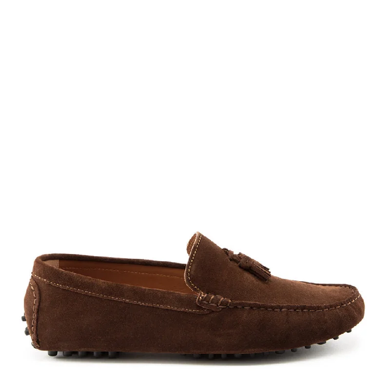 Men's loafers with a perforated leather upper for ventilationTasselled Driving Loafers, brown suede