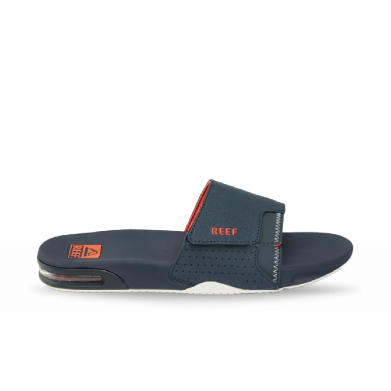 Men's sandals with a stretchy strap for a better fitReef Men's Fanning Slide - Navy/Orange/White