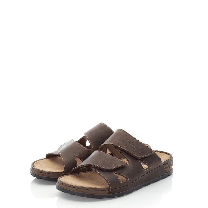 Men's sandals with a contrast stitching detail25691-25 Brown Slide Adjustable