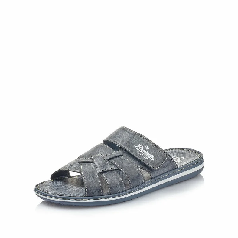 Men's leather sandals with an adjustable strap21073-14 Blue Slip-On Sandal