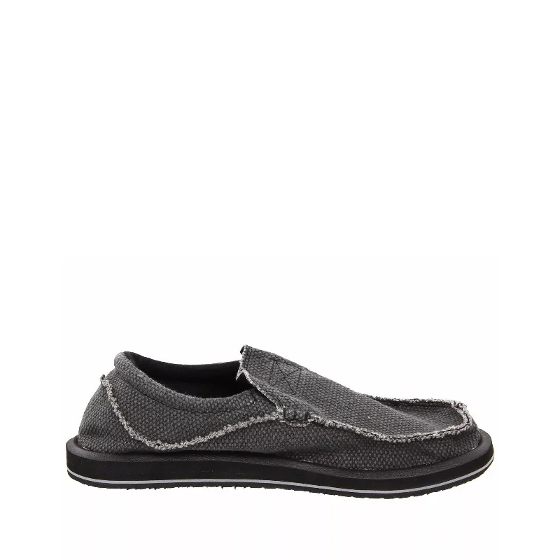 Men's loafers with a low - heeled designMen's Shoes Sanuk CHIBA Slip On Sidewalk Surfers Loafers SMF1047 BLACK