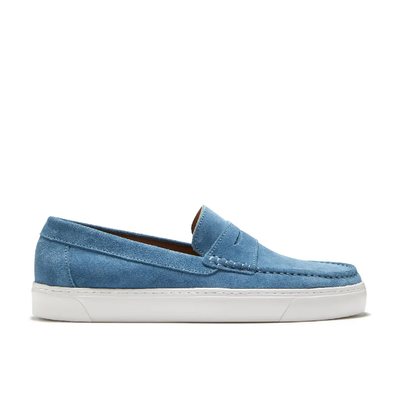 Men's loafers with a perforated leather upper for ventilationSlip-on Sneaker Loafers, petrol blue suede