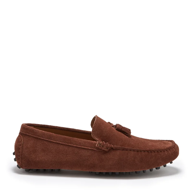 Suede men's loafers for a soft and luxurious feelTasselled Driving Loafers, mahogany brown suede