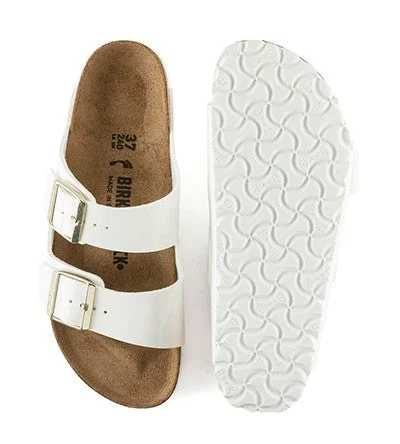 Men's sandals with a wide strap for supportBIRKENSTOCK ARIZONA BF WHITE PATENT