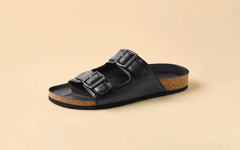 Men's sandals with a wide strap for supportCork Sandals : Solid Black