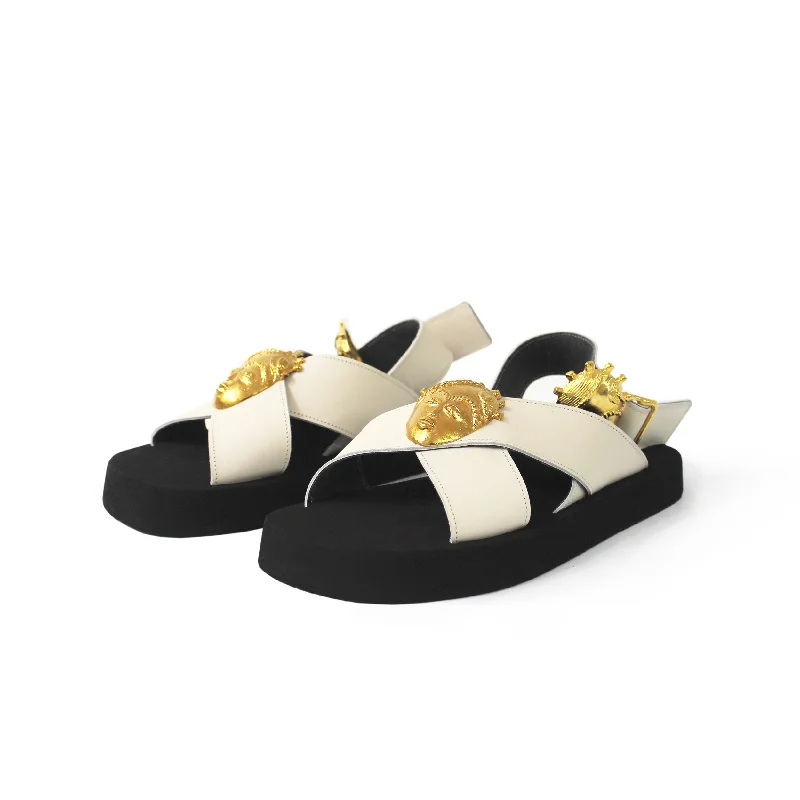 Men's sandals with a buckle closureFah Reg Plus White Leather Platform Sandal