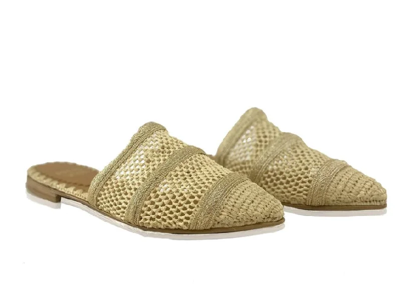 Men's sandals in a neutral color like black or brownRafina Beige Knitted Mule