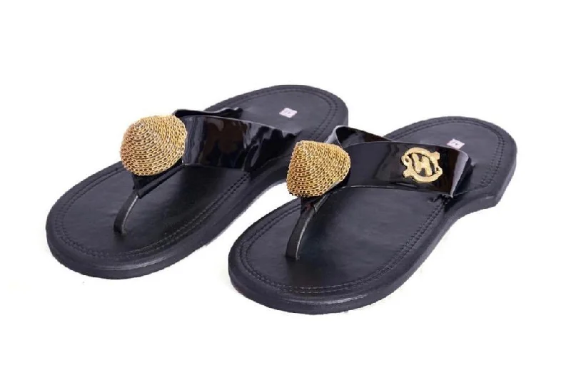 Men's leather sandals with an adjustable strapThe Akan gold ornament Comfiest Slippers in modern design