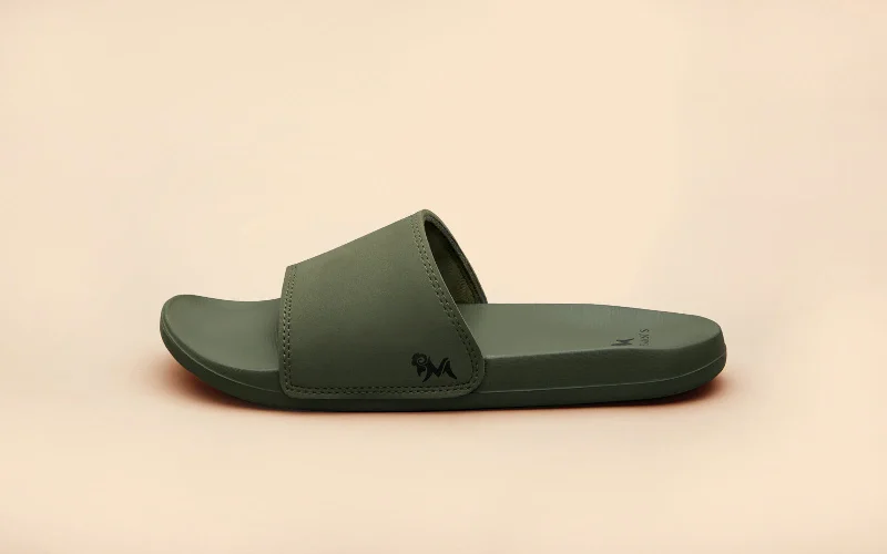 Men's sandals with a leather lining for comfortEco Slides : Olive Green