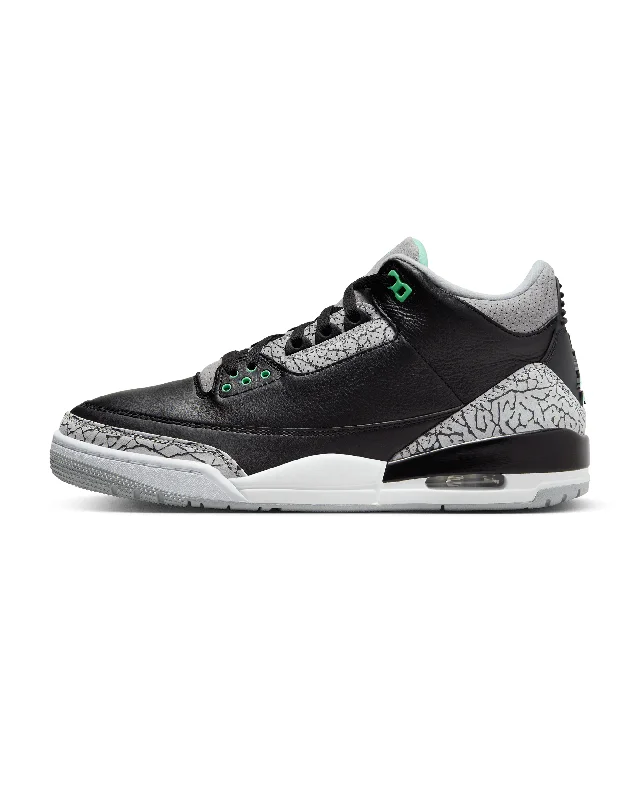 Men's slip - resistant sneakers for industrial workAir Jordan 3 Retro - Black / Wolf Grey / White / Green Glow