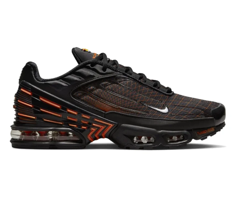 Men's vegan leather sneakers for an eco - friendly optionMen's Nike Air Max Plus TN 3 (Black/Safety Orange)