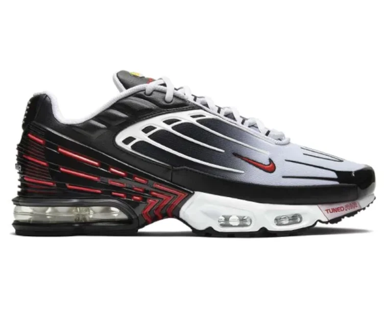 Men's casual leather sneakers with a distressed finishMen's Nike Air Max Plus III (Black/University Red-White)