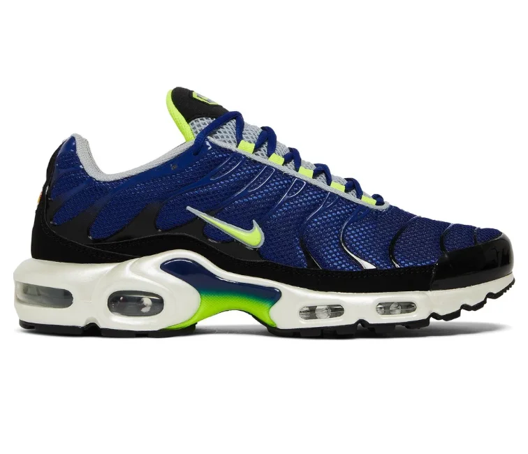 Men's navy blue suede sneakers with gold - toned eyeletsMen's Nike Air Max Plus TN (Atlantic Blue)