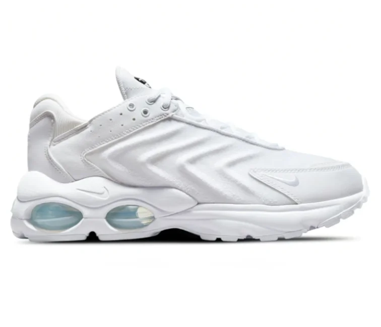 Men's black canvas sneakers with a red soleMen's Nike Air Max Tailwind TW (Triple White)