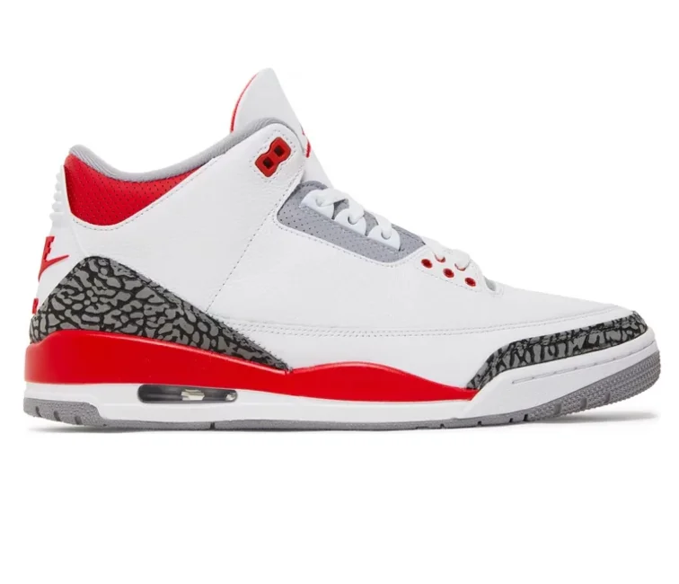 Men's casual leather sneakers with a distressed finishMen’s Nike Air Jordan 3 Retro 2022 (Fire Red)