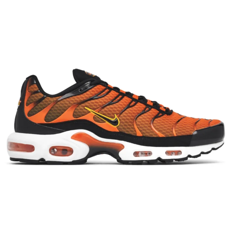 Men's high - top leather sneakers with a zip - up sideMen’s Nike Air Max Plus TN ‘Safety Orange/University Gold’