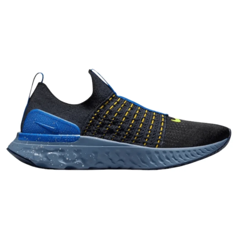 Men's gray mesh sneakers for breathability during workoutsMen’s Nike React Phantom FK 2 ‘Black/Volt-Hyper Royal’