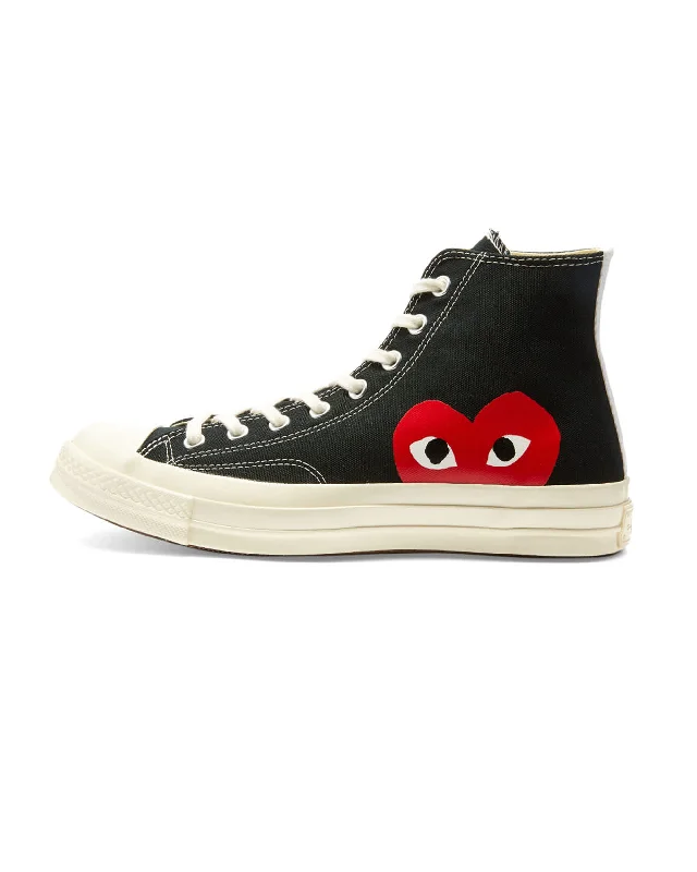 Men's classic white leather sneakers with black lacesConverse CT70 High Big Heart - Black / Red