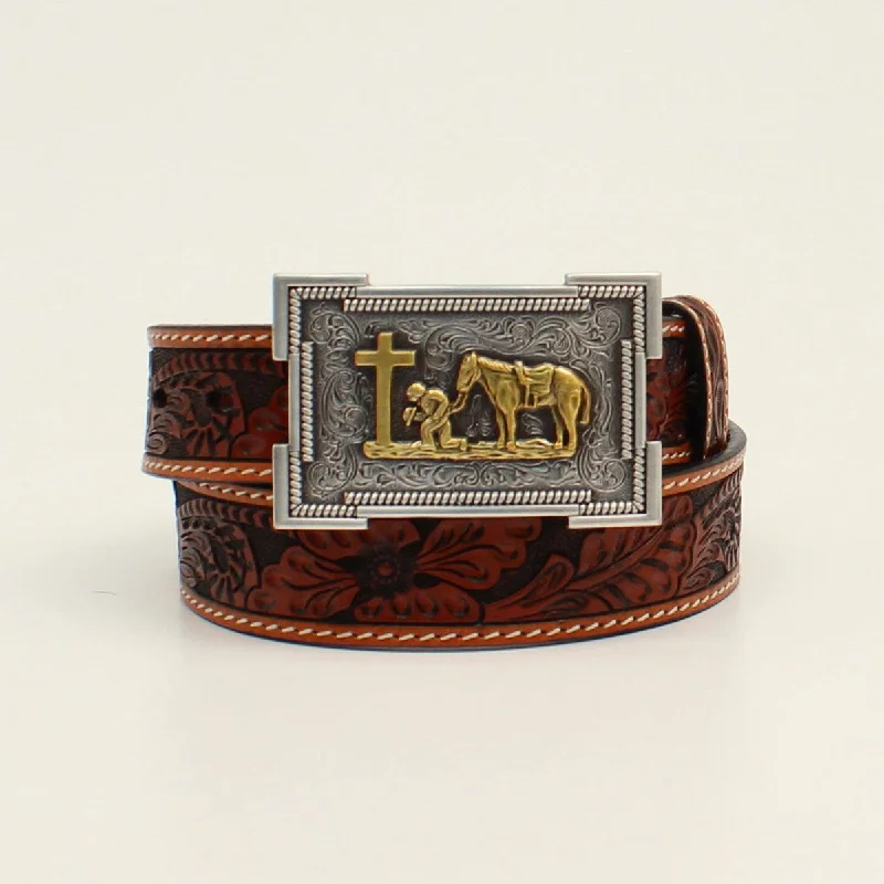 Western - style men's boots with intricate tooling and stitchingFloral Tooled Children's Belt