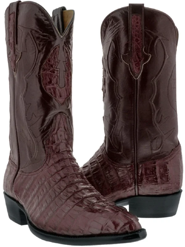 Men's cowboy boots with a scalloped edgeBurgundy Leather Cowboy Boots Real Crocodile Tail Skin J Toe