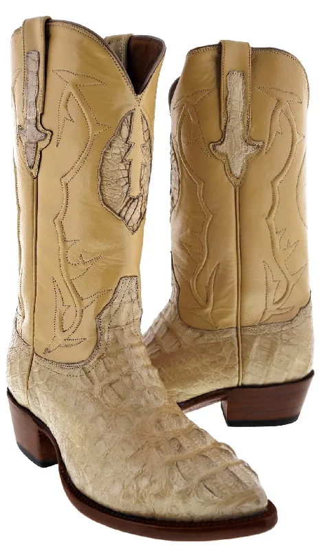 Men's cowboy boots with a decorative inlayMen's Rustic Sand All Real Crocodile Skin Hornback Cowboy Boots J Toe - BD1