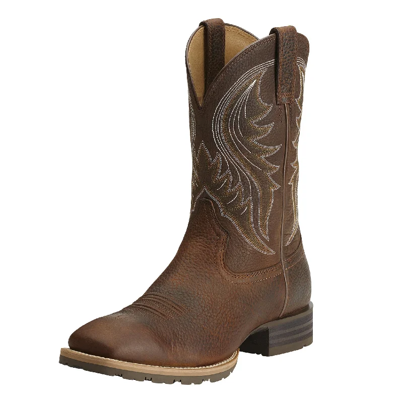 Men's western boots with a leather sole and a heel guardAriat Men's Hybrid Rancher Square Toe Boot