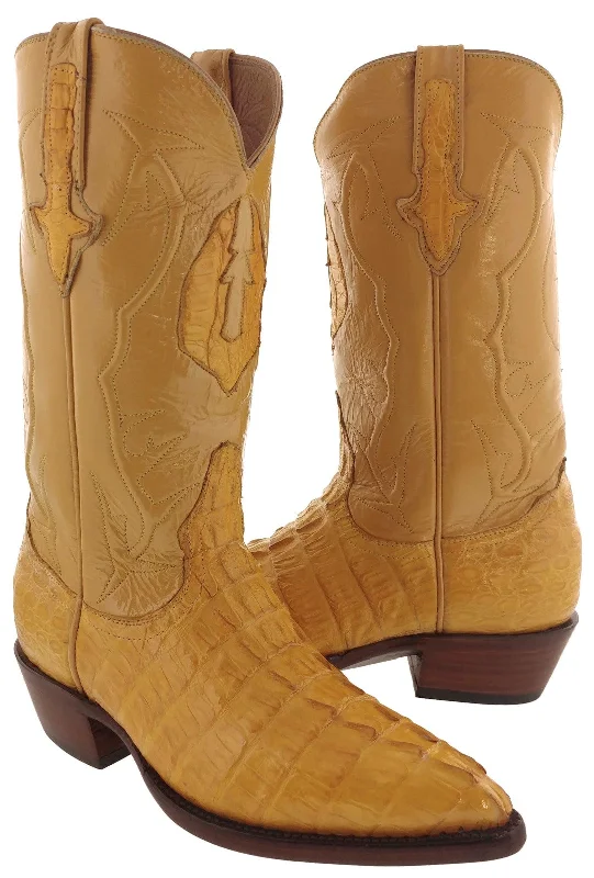 Men's cowboy boots with a spur ledgeMen's Buttercup Real Crocodile Skin Tail Cut Cowboy Boots - J Toe