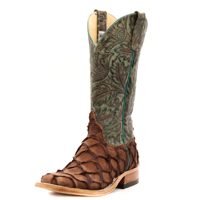 Men's western boots with a decorative inlay on the toe and heelAnderson Bean Exclusive Chocolate Big Bass Men's Boot