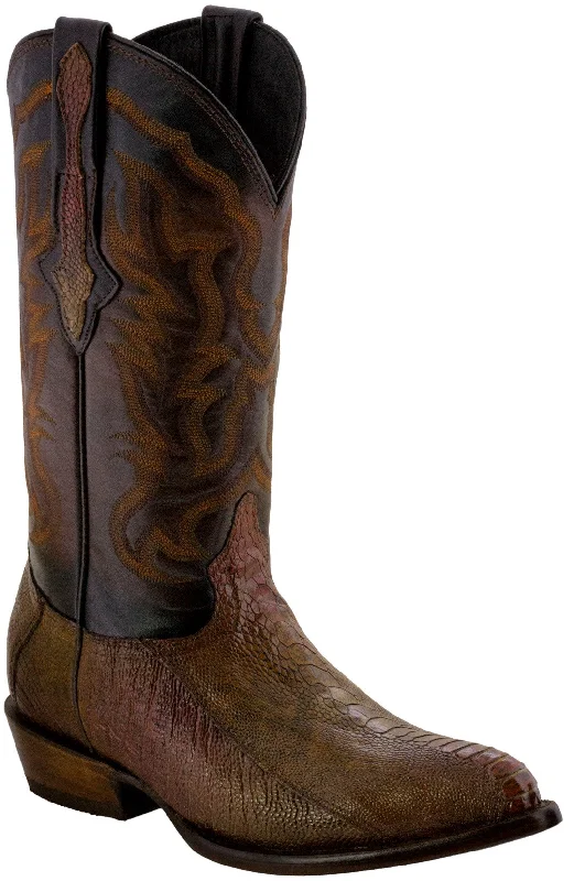 Men's cowboy boots with a snake - skin textureMen's Honey Genuine Ostrich Leg Skin Cowboy Boots J Toe