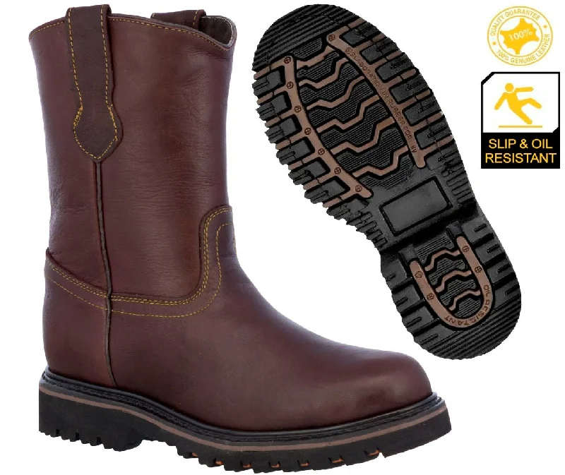 Men's cowboy boots with a concho belt detailMens 700TR Burgundy Leather Construction Work Boots