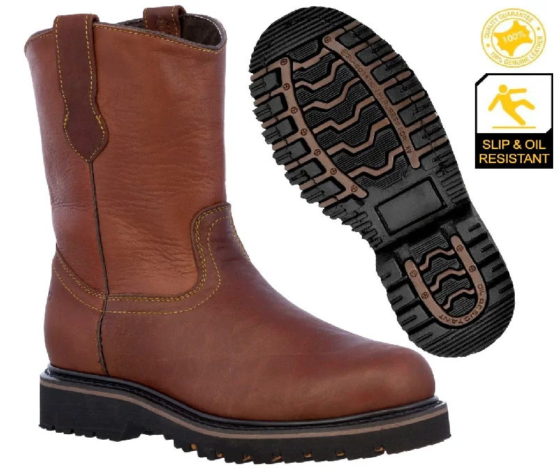 Men's cowboy boots with a scalloped edgeMens 700TR Chedron Brown Leather Construction Work Boots