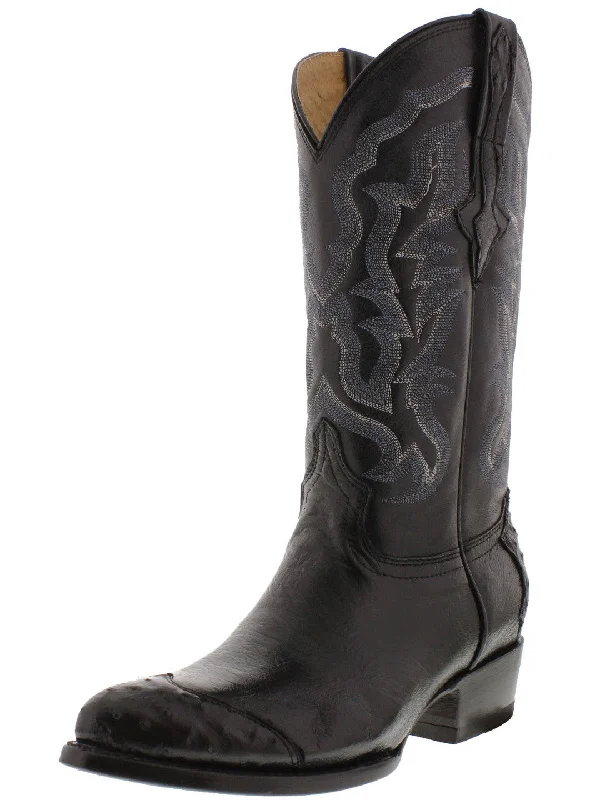 Men's cowboy boots with a suede shaftMens Black Ostrich Skin Overlay Cowboy Boots - J Toe