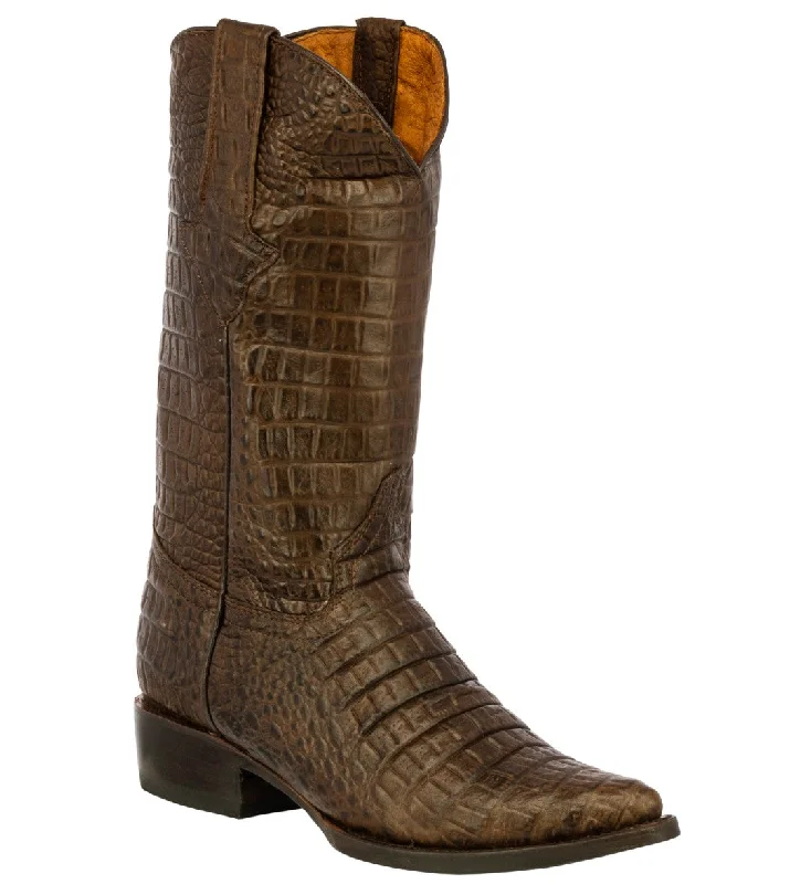 Men's cowboy boots with a heel guardMens Brown Full Crocodile Belly Print Leather Cowboy Boots J Toe - #120F