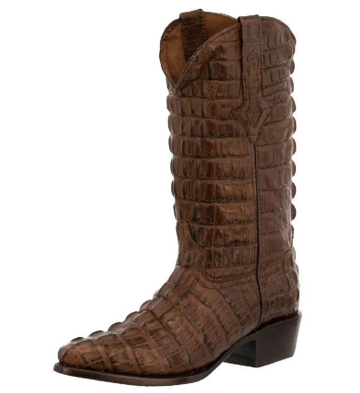 Men's cowboy boots with a high - heeled designMens Brown Full Crocodile Tail Print Cowboy Boots - J Toe