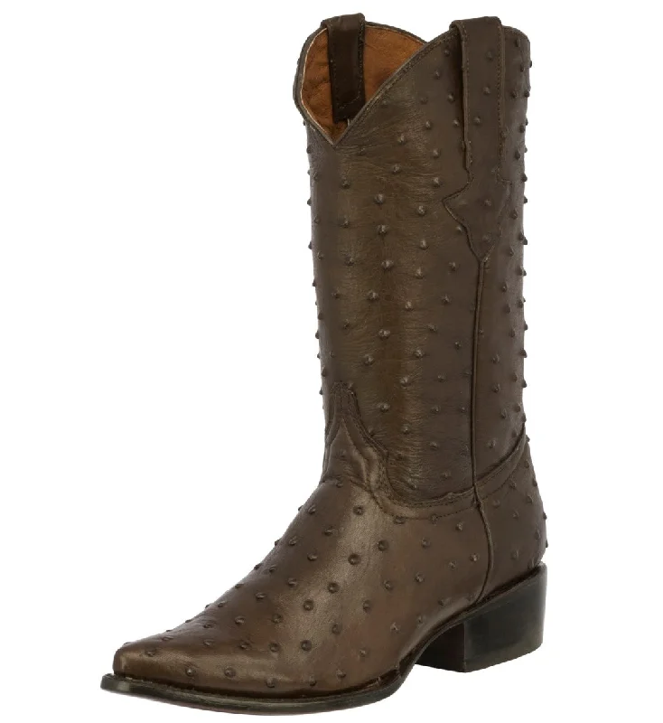 Alligator - print men's cowboy boots for a bold lookMens Brown Full Ostrich Quill Print Cowboy Boots - J Toe