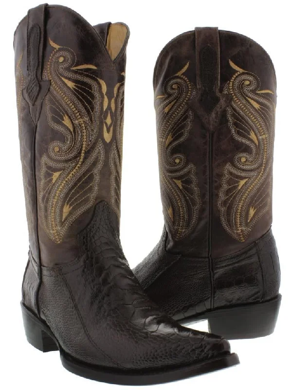 Men's cowboy boots with a heel guardMen's Black Genuine Ostrich Leg Skin Leather Cowboy Boots J Toe