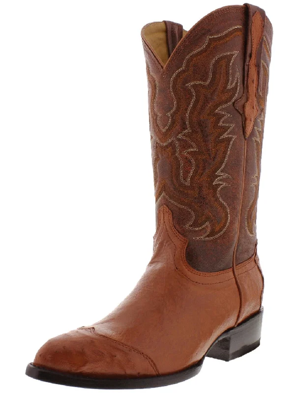 Men's cowboy boots with a silver - toned buckleMens Cognac Ostrich Skin Overlay Cowboy Boots - J Toe