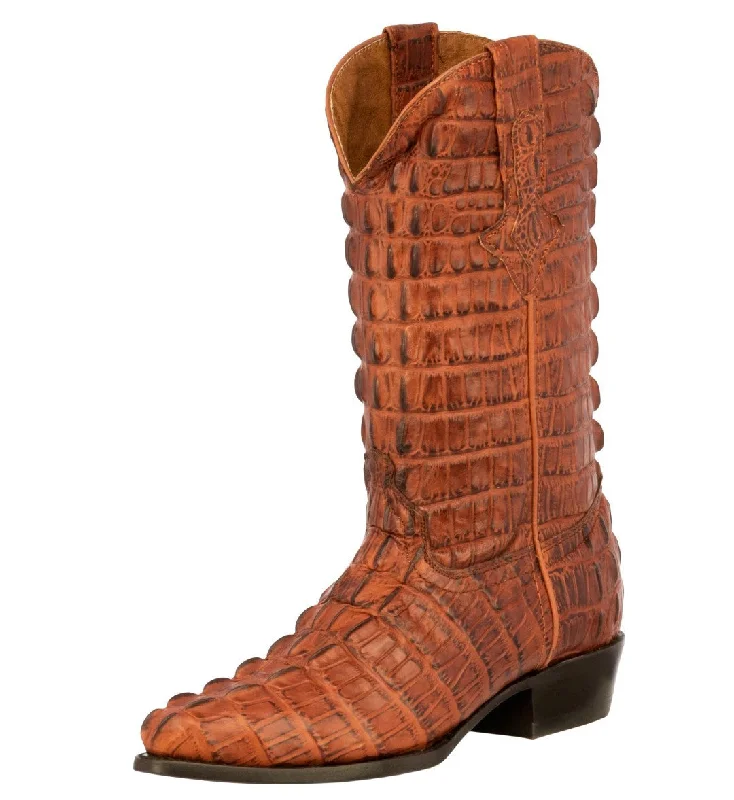 Men's cowboy boots with a leather sole for a classic lookMens Cognac Full Crocodile Tail Print Cowboy Boots - J Toe