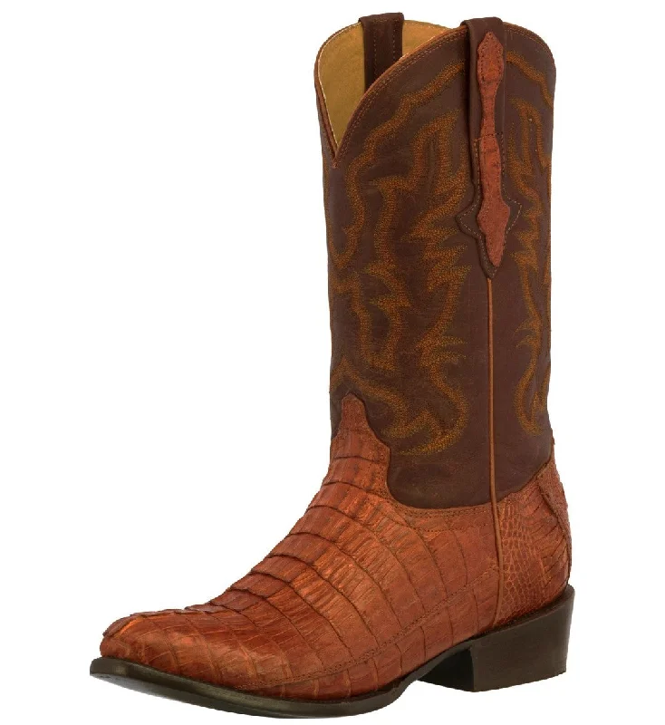 Men's cowboy boots with a silver - toned buckleMens Cognac Crocodile Tail Skin Cowboy Boots - Round Toe